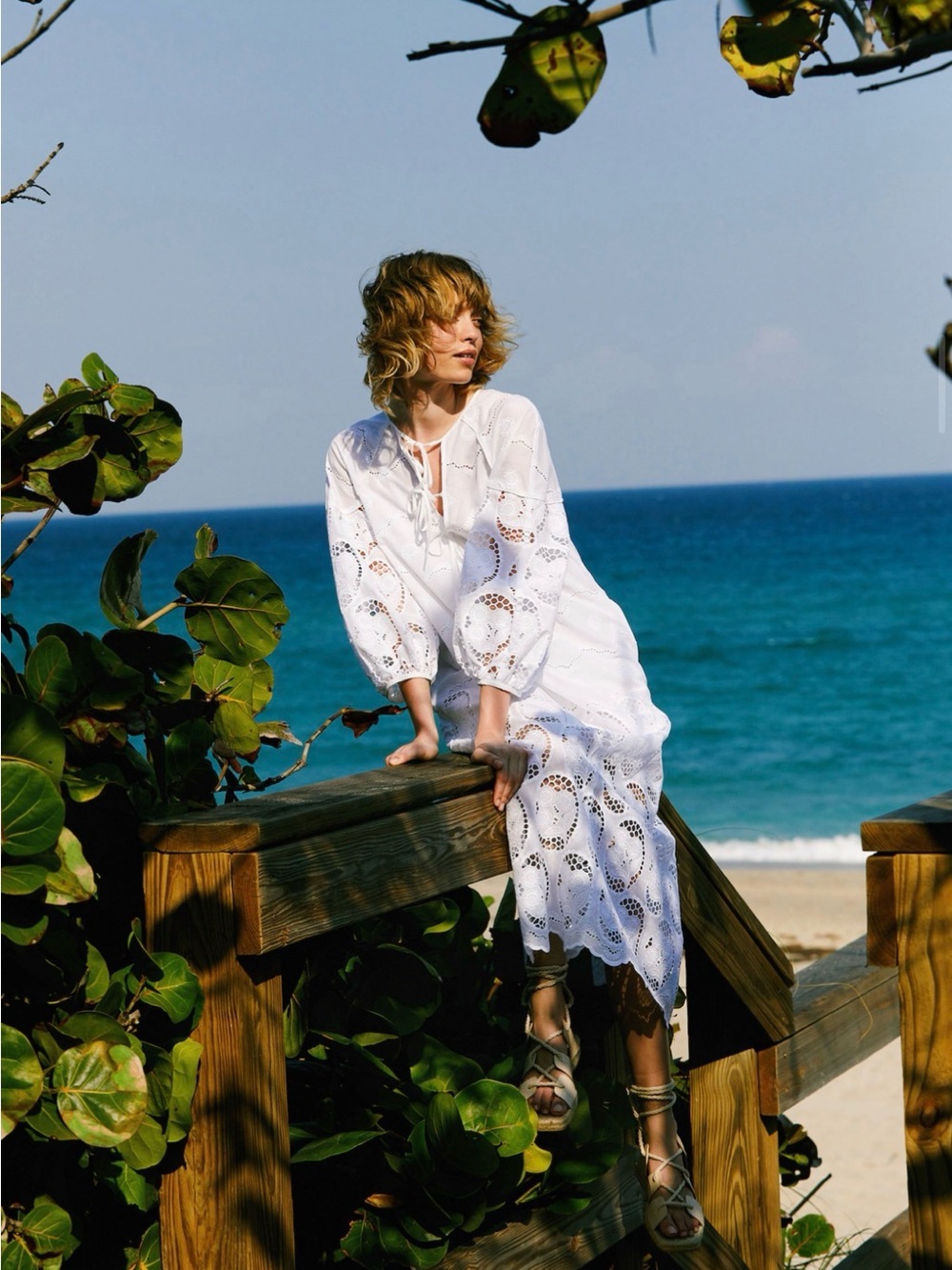 Women's White Eyelet Beach Coverup Dress